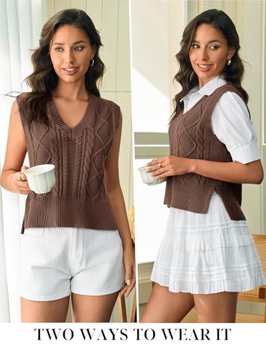 Sweater Vest for Women V Neck Sleeveless Knit Solid Casual Ribbed Preppy Pullover Tops2