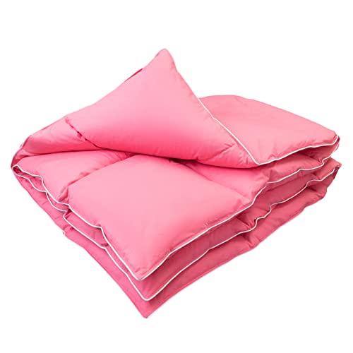 PEN-POL Couette en Duvet Naturel 140 x 200 cm, Rose, 1 kg, Couette avec Plumes, Légère, Chaude, 70 % De Duvet, Couette Toutes Saisons, Coton, Édredon, avec Remplissage De Plumes Cover