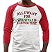 Personalized Simply All I Want for Christmas is Custom Text Three-Quarter Raglan Sleeve Baseball Shirt Unisex Medium White/Red