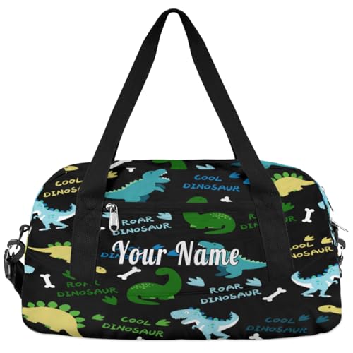 Personalized Kids Duffel Bag Cool Roar Dinosaur,Custom Sport Gym Bag for Boys Girls,WWeekender Overnight Bags Travel Duffel Bag,Customized Kids Gift
