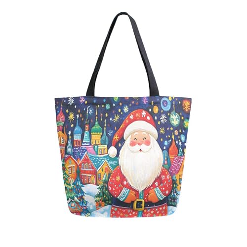 ALAZA Bolsa de lona grande para mujer, casual, bolsa de hombro, gnomos, nieve, reutilizable, multiusos, resistente, para compras, comestibles, bolsa de algodón para mamá, Santa A12116, Talla única