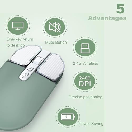 Image of KINGSTER Wireless Bluetooth Rechargeable Mouse - Silent Click, Dual Mode (BT 5.2 + 2.4GHz), Adjustable DPI (800 /1200 /1600), Ergonomic Design - for Laptop, PC, Mac (White & Multi-Color) (Sage Green)