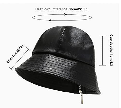 Xyiyi Black Women Fashion Pu Leather Bucket Hat Rain Hat Waterproof Fisherman Cap #TOP5