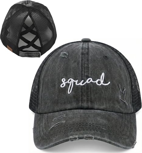 Image of Funky Junque Womens Baseball Cap Dad Hat Ponytail Messy Bun Trucker Ponycap