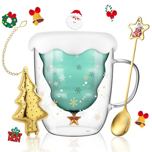 ecooe Doppelwandige Süße Weihnachtsbaum Latte Macchiato Gläser 270ml Kaffeetasse Weihnachten Becher mit Weihnachtsbaum Teesieb Teegläser… – Ansicht 1