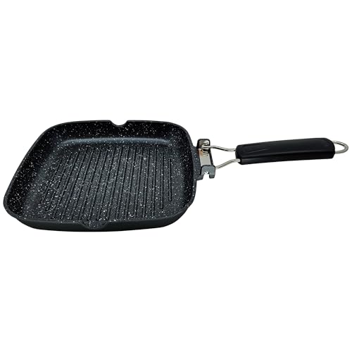 briebe Black Titanium Grill Stripe Rotisserie Induction, Non-stick Titanium, Frying Pan 20 x 20 cm Cast Aluminium without PFOA, Folding Handle, Suitable for Glass-Ceramic, Gas - Image 5