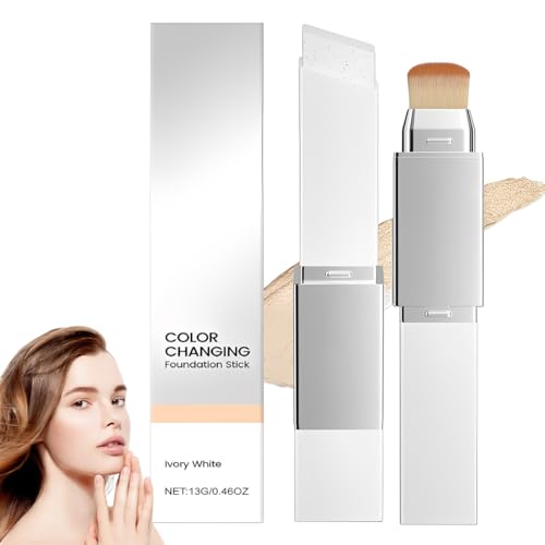 LAKPYN Barra Base Maquillaje Que Cambia Color,Barra Crema Cubriente Bar Ra Basemaquillaje Blanca Con Cobertura Completa A Media,Para Todo Tipo Pieles,Con Cabezal Brocha (Marfil)