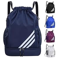 Veftsvy Turnbeutel mit Kordelzug, Wasserdicht Sportbeutel mit Schuhfach, Sportrucksack Gym Bag mit Innentasche, Außentasche, Sporttasche für Herren Damen Jungen (Dunkelblau, Einheitsgröße)