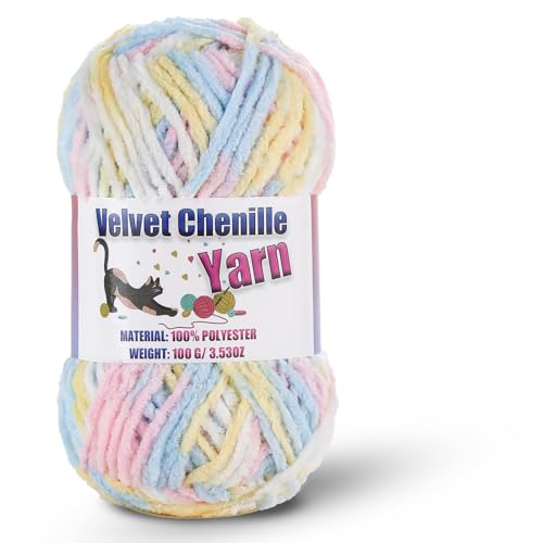 Image of Fluffy Chenille Yarn for Crocheting, Chunky Velvet Yarn for Crochet Amigurumi, Used for Making Baby Yarns Blanket, Clothes, Pattern Knitting Creations (1-Colorful-C)