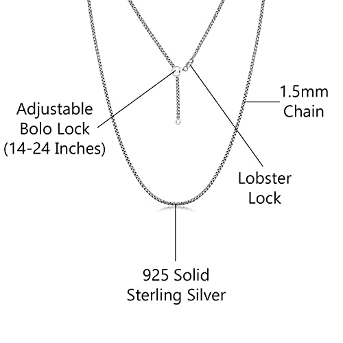 Savlano 925 Sterling Silver Solid 1.5mm Round Box Adjustable Bolo 14-24 Inch Chain Necklace For Women - Made in Italy Comes With a Gift Box2