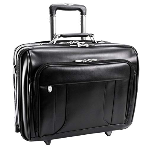 DSOS Black Wheeling Briefcase, Laptop Briefcase 17, Softside, 17in. Wheeled Laptop Overnighter, CheckpointFriendly, Solid Pattern, Leather, Wheeled, Business