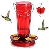 Zamelane Hummingbird Feeder-16 Ounces，6 Feeding Ports Glass Hummingbird feeders for Outdoors,Wide Mouth for Easy Filling/Cleaning，Hanging for Garden Backyard Decor, Includes Ant Moat (Red，1Pack)