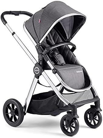 Babymore MeMore 13 Piece Baby Travel System with Baby Stroller Pushchair, Baby Car Seat w/Isofix Base, Carry Cot, Changing Bag, Changing Mat | Ultralight-Weight Aluminium Frame (Chrome Slate)