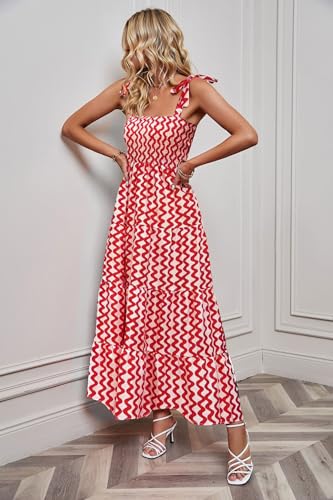 Image of kinstell Women's Summer Boho Spaghetti Strap Square Neck Ruffle Casual Flowy Long Dress Beach Swing Party Maxi Dress