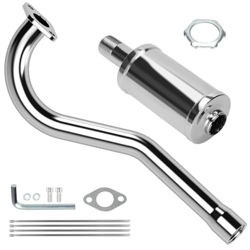 Image of Central Long Mini Bike Exhaust Header Pipe with Muffler Kit Replacement for GMB100 Coleman CT100U Predator 79cc 3HP 98cc Mini Bike 154F 3.0HP Engine GPS Rascal 98 Lite Minibike Parts