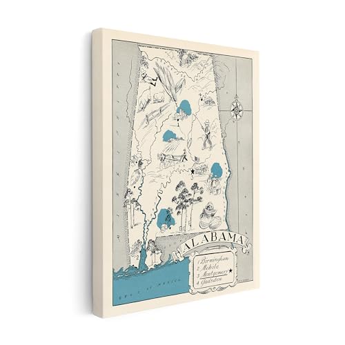 Poster Master Map Canvas - Retro Alabama State Print - Educational Art - Gift for Teacher, Student, Travel Lover - Wall Decoration for Classroom, Office, Dorm - Available in 8x10 to 30x40