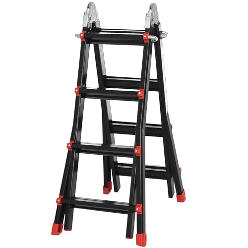 HOMCOM Scala telescopica pieghevole, 4 m, in alluminio, antiscivolo, telaio ad A, telescopico, portata fino a 150 kg