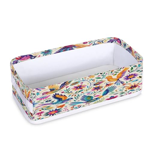Tablerazzi Toilet Tank Topper Paper Basket with Handle, Mexican Bathroom Storage Basket for Organizing, Mexico Floral Bird Small Fabric Storage Bins for Bathroom Decor