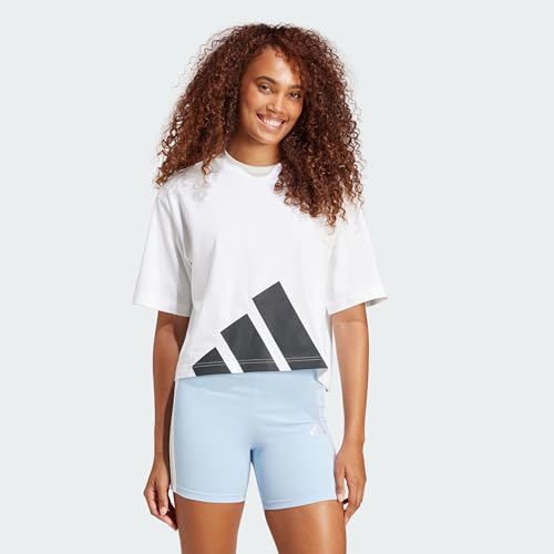 adidas Femme Essentials New Logo Boyfriend Shirt, White/Black, M