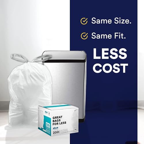 Image of Plasticplace Custom Fit Trash Bags Compatible with simplehuman Code Q (200 Count) Drawstring Garbage Bags 13-17 Gallon White, Tear-Resistant Tall Kitchen Trash Bags for Garbage Cans Recycling 1.2 Mil