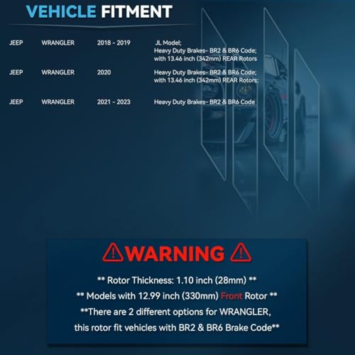 Image of Detroit Axle - Front Brake Kit for Jeep 2018 2019 2020 2021 2022 2023 | Wrangler, Disc Brake Rotors Ceramic Brake Pads with Hardware Replacement 12.99 inch inch Rotor