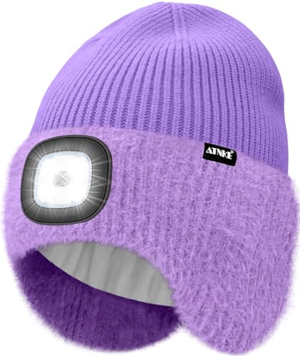Bonnet avec lampe frontale USB ATNKE bonnet connecté chaud polaire homme femme