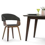 SIMPLIHOME Lowell Dining Chairs - Upholstered Walnut Finish Bentwood Frame and Linen-Style Fabric Kitchen Chair in Charcoal Grey, Modern Dining Room Seating with Curved Back and Padded Seat
