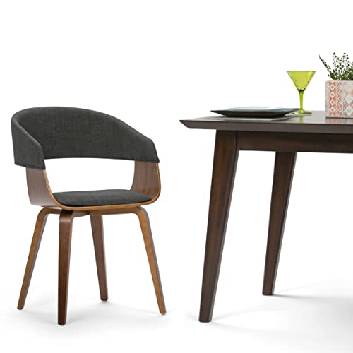 Simplihome Lowell Bentwood Dining Chair, Charcoal Grey Linen Look Fabric And Solid Wood, Rounded, Upholstered, For The Dining Room, Mid Century Modern 17 Inch #TOP1