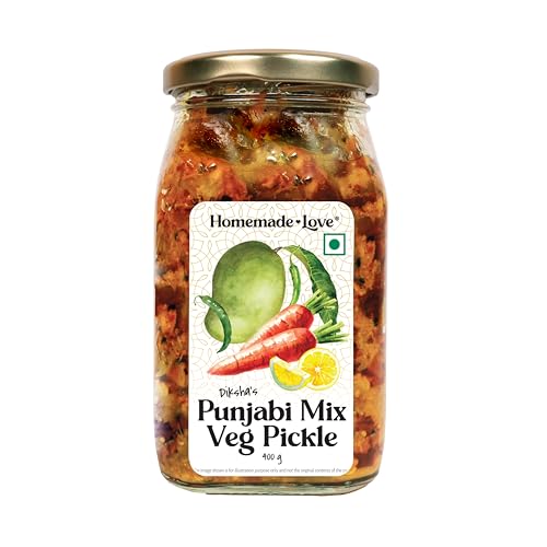 Image of Homemade Love Punjabi Mix Vegetable Pickle in Mustard Oil (400g) | Premium Homemade Pickle crafted with mix of Carrots Raw Mango Green Chilli Lemon and Seasonal Vegetables | No Artificial Preservatives | Tangy & Spicy homemade achar