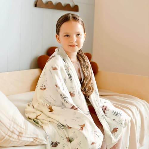 Image of GRSSDER Cotton Muslin Quilt Blanket - Silky Soft and Breathable Kids' Throw Blanket, Oversized Muslin Blankets for Newborns, Toddlers & Kids, 6 Layers Reversible Design for All Seasons, 55 inch x 69 inch