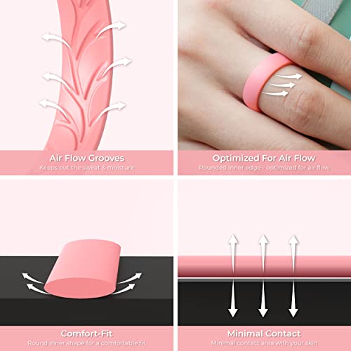 ThunderFit Women Silicone Wedding Bands, Breathable Leaf Cross Pattern Rubber Engagement Rings 5.5mm Wide 1.6mm Thick - 1/4 Variety Multipack4