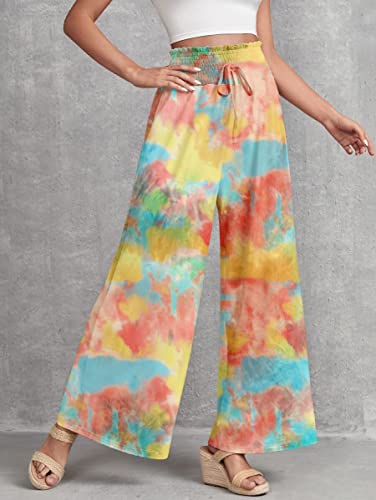 Image of Leriya Fashion Womens Mid Rise Tie-Dye Loose Fit Flared Wide Leg Palazzo Pants | Relaxed Pants | Bottom