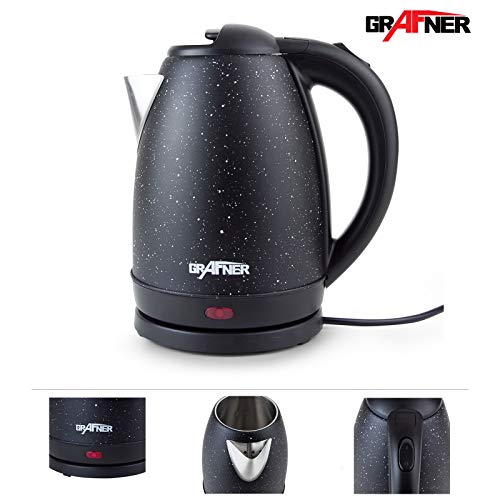 Grafner Edelstahl Wasserkocher, 2200 Watt, 1,7 Liter, massiver Korpus, verdecktes Edelstahl- Heizelement, 360° Basis… – Bild 3