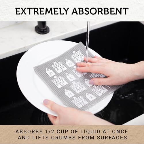 Nordhus Design Swedish Dishcloths,10 Grey Cloths, Made in Sweden - Reusable, Washable Cellulose Cotton Kitchen Cloths - Replace Paper Towels, Wipes, Sponges, Dish Rags
