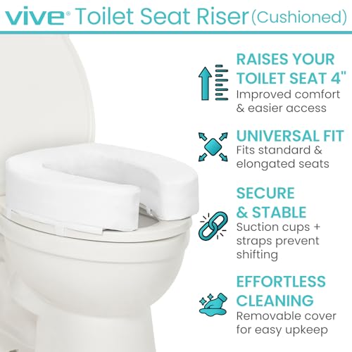 Vive Toilet Seat Riser for Seniors - Universal Fit - Raised Toilet Seat Cushion with High-Density Foam for Elongated & Standard - Firm Handle, Cushioned & Padded - Elevated Medical Handicap Lifter - Thumbnail 2