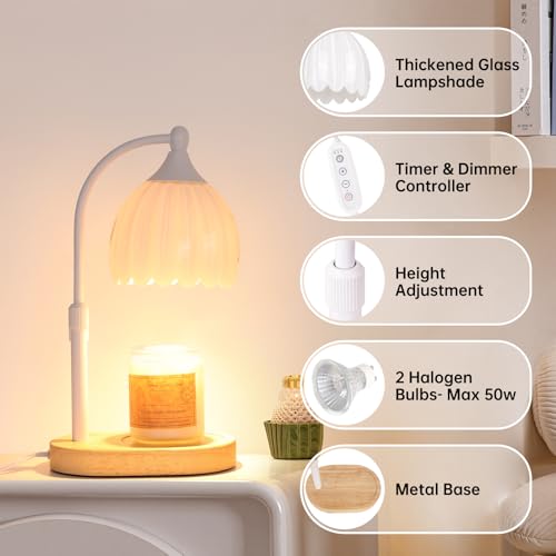 Image of White Tulip Wax Melt Warmer with Timer, Dimmable & Height Adjustable, Ideal for Jar Candles, Perfect Home Decor for Bedroom, Living Room, Office, Great Birthday Gifts for Women (2 Bulbs Included)