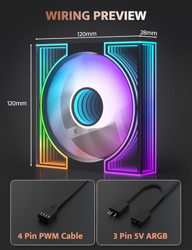 Image of darkFlash DM8 3-Pack 120mm PC Case Fan, Infinity Mirror Case Fans, PWM ARGB Sync, 1600RPM High Airflow 56CFM, Low Noise 32.5dBA, Computer Case Cooler Fan (Black, Forward)