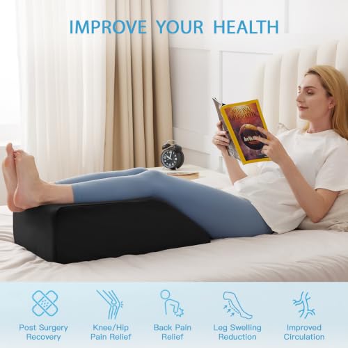 Image of MEGCXIT Leg Pillow Elevation Blood Circulation, Leg Wedge for Elevation for Swelling, Leg Elevating Pillow for After Surgery, Memory Foam Foot Knee Pillow for Back Sleeping 24x19x8 Inch Black