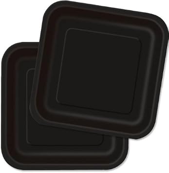 Black Square Disposable Paper Dessert Plates - 7'', 16 Pieces - Perfect for Parties, Weddings, Holidays & More
