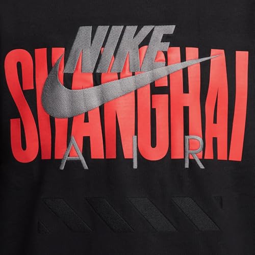 Nike Air Shanghai Fleece Mens Crewneck (HJ0305-010, Black/Red)3