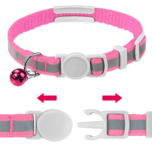 TagME Reflektierend Katzenhalsband mit Glöckchen und Sicherheitsverschluss, Personalisiert ID Namen, Verstellbar Halsband Katze Kitten, 1 STÜCK, Pink