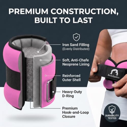Image of Bodylastics Ankle & Wrist Weights Pair for Legs & Arms, Neoprene Adjustable Strap for Men & Women, Soft & Durable for Fitness, Walking, Jogging, Aerobics, Gym & Strength Training