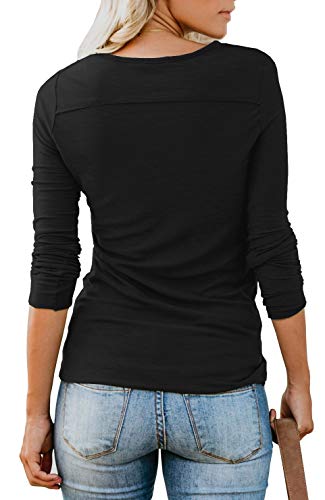 ANIXAY Women's Long Sleeve Henley Button up T Shirt Casual Basic Tops Blouse Black Medium