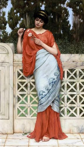 Cuadro al óleo Él me ama, no me ama de John William Godward, lienzo moderno de 60x90cm