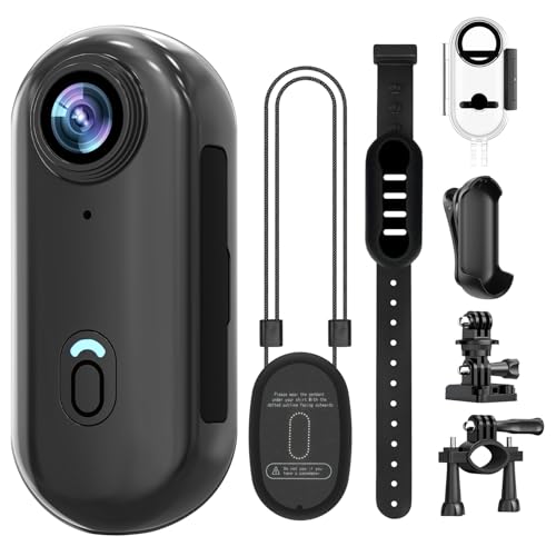 Vauvinmaic 4K Mini Body Camera 64GB, Thumb Size WiFi POV Cam, Waterproof Wearable Hand Free Portable Action Cam, Ultra Wide Angle View, Mount Anywhere for Pets, Cycling, Swimming, Vlogging, Black