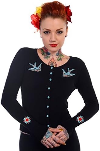 Women's Swallow Bird Rockabilly Retro Cardigan (16) Black