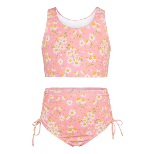 Image of GRACE KARIN Girls Bathing Suit Adjustable Taniki Swimsuit Tie Front 4 Piece Bikini Set with Kimono Cover Up 6-14