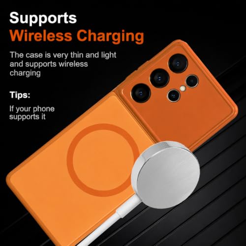 Image of SHINESTAR Luxury Matte Glass Magnetic Phone Case for Samsung Galaxy S24 Ultra 5G| Wireless Charging Support | Camera Lens Protection | Shockproof Slim Protective Back Cover | Orange