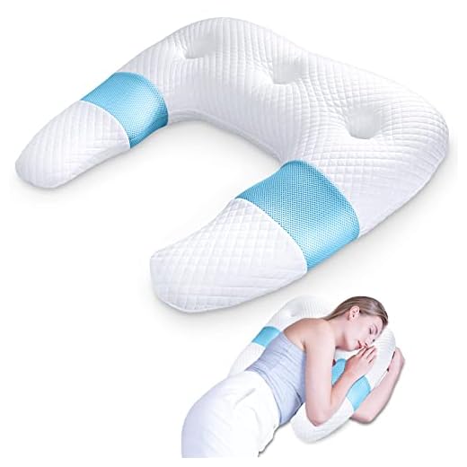 SAHEYER Side Sleeper Pillows for Adults, U Shaped Body Pillow for Pain Relief, Orthopedic Memory Foam Shoulder Pillow for Side,Stomach, Back, Arm with Removable Washable Cover (Upgraded Version), Blue