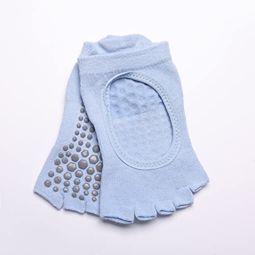 Image of Yoga Pilates Toe Socks Toeless Socks with Grips for Women Non Slip Cushioned Low Cut Ankle Socks for Dance